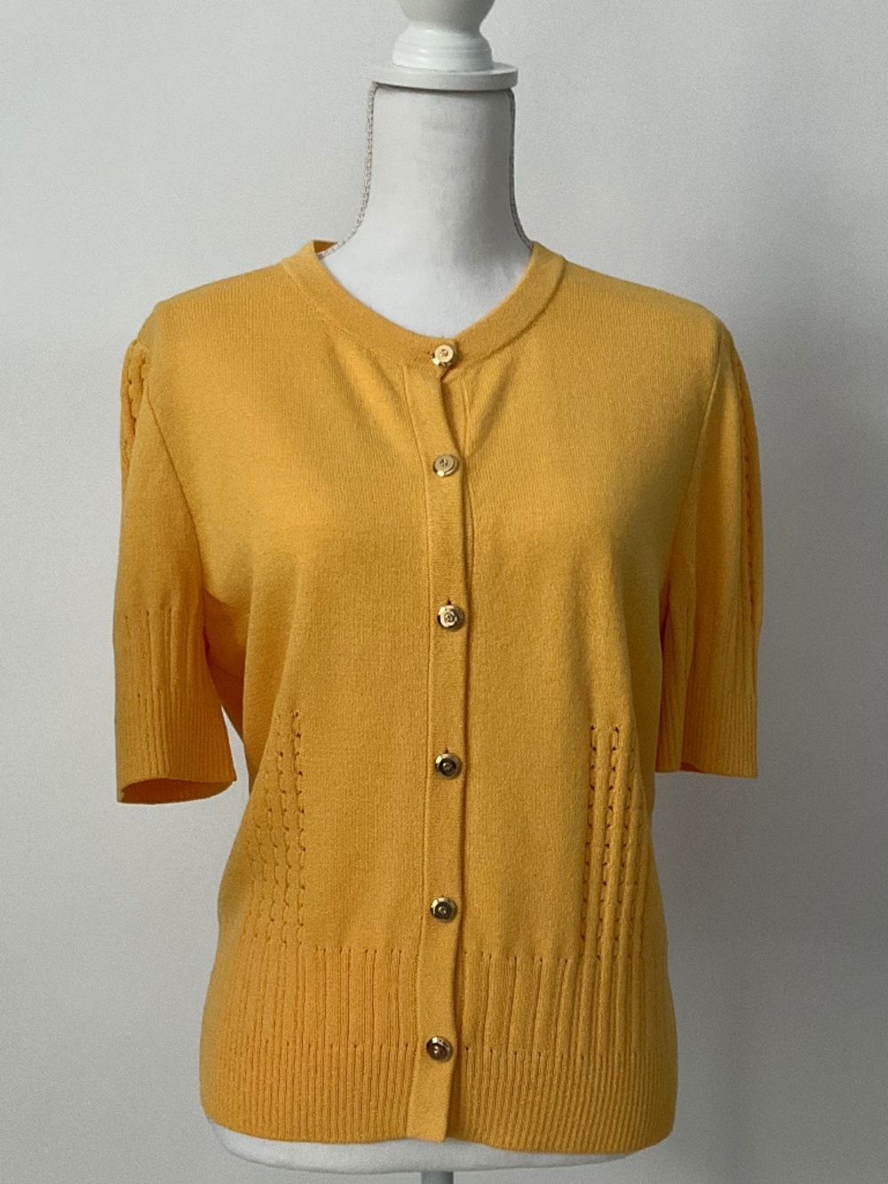 St. John Sport Yellow Knit Short Sleeve Cardigan Luxury Size M